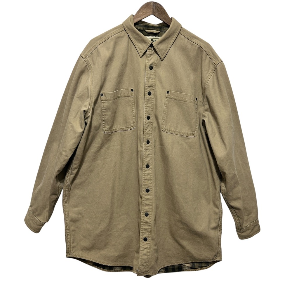 LL Bean Mens Canvas‎ Shirt Jacket XL Tall Tan Flannel Lined Workwear Utility